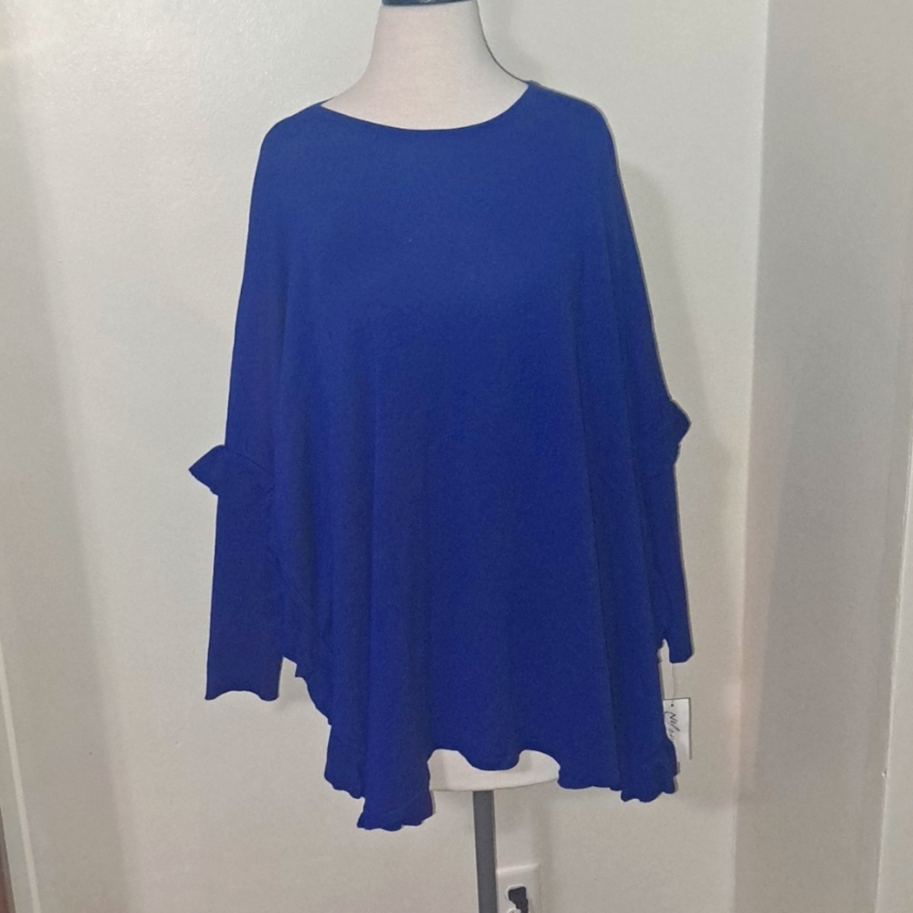 NWT NY Collection blue ruffle detail batwing sweater❄️